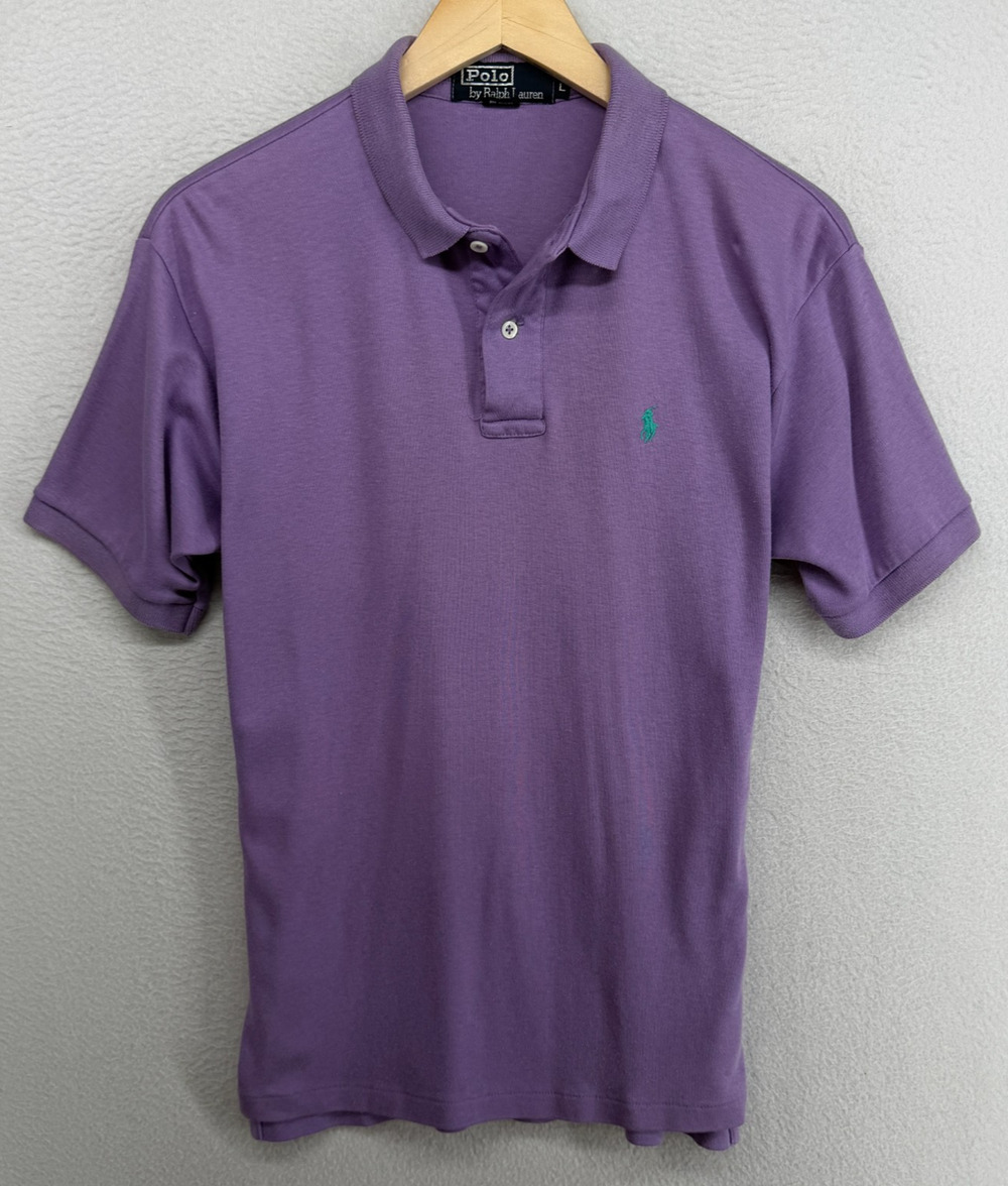 Vintage POLO RALPH LAUREN Shirt Mens L Polo Golf Short Sleeve Cotton Purple USA